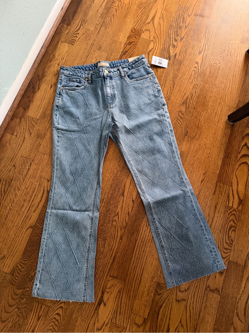 Kut from the Kloth Light Blue Diamond-Quilted Flare Jeans